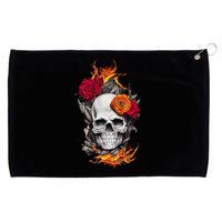 Flaming Skull And Roses Grommeted Golf Towel