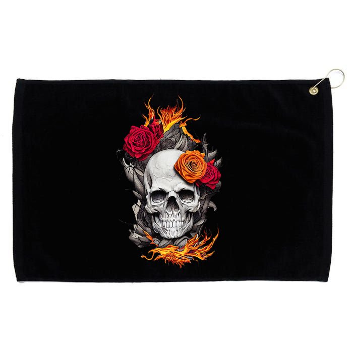 Flaming Skull And Roses Grommeted Golf Towel