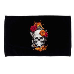 Flaming Skull And Roses Microfiber Hand Towel