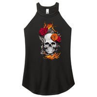 Flaming Skull And Roses Women's Perfect Tri Rocker Tank