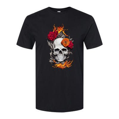 Flaming Skull And Roses Softstyle® CVC T-Shirt