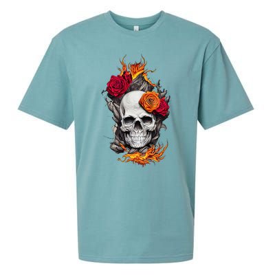 Flaming Skull And Roses Sueded Cloud Jersey T-Shirt