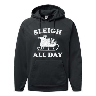 Funny Sleigh All Day Christmas In July Retro Vintage Ugly Performance Fleece Hoodie