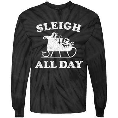 Funny Sleigh All Day Christmas In July Retro Vintage Ugly Tie-Dye Long Sleeve Shirt