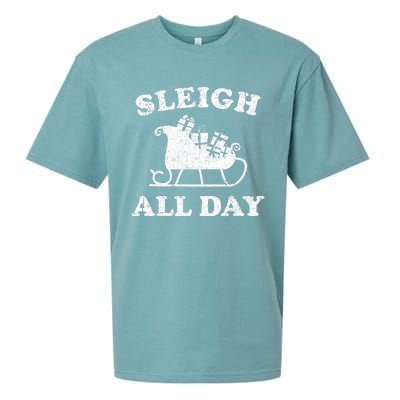 Funny Sleigh All Day Christmas In July Retro Vintage Ugly Sueded Cloud Jersey T-Shirt