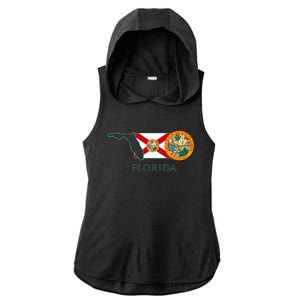 Florida Seal And Flag Ladies PosiCharge Tri-Blend Wicking Draft Hoodie Tank