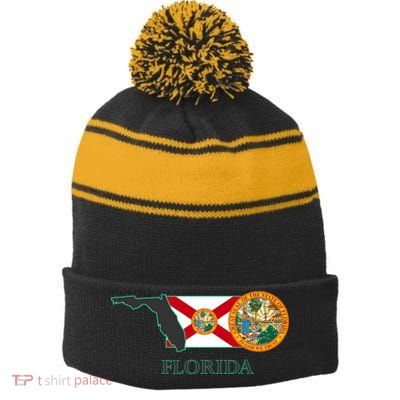 Florida Seal And Flag Stripe Pom Pom Beanie