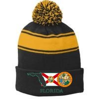 Florida Seal And Flag Stripe Pom Pom Beanie