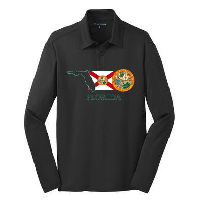 Florida Seal And Flag Silk Touch Performance Long Sleeve Polo