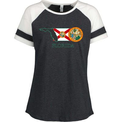 Florida Seal And Flag Enza Ladies Jersey Colorblock Tee