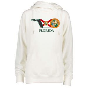 Florida Seal And Flag Womens Funnel Neck Pullover Hood