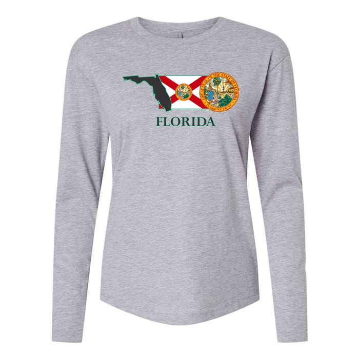 Florida Seal And Flag Womens Cotton Relaxed Long Sleeve T-Shirt