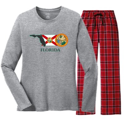 Florida Seal And Flag Women's Long Sleeve Flannel Pajama Set 