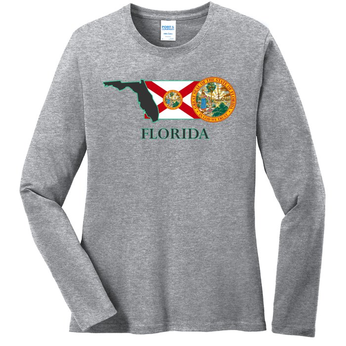 Florida Seal And Flag Ladies Long Sleeve Shirt