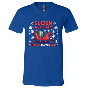 Funny Sleigh All Day Jingle All The Way Christmas Design Gift V-Neck T-Shirt