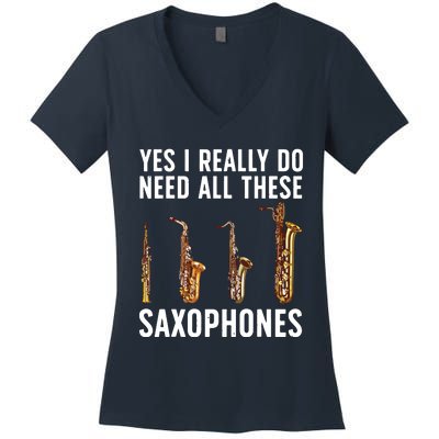 Funny Saxophone Art For Men Women Sax Player Musician Women's V-Neck T-Shirt