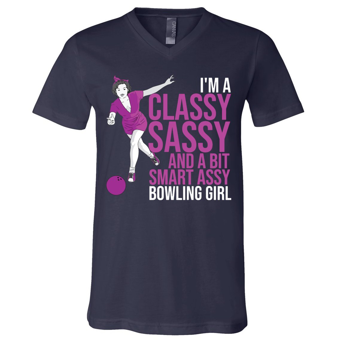 Funny Smart Assy Bowling Gift For Classy Bowler Women V-Neck T-Shirt