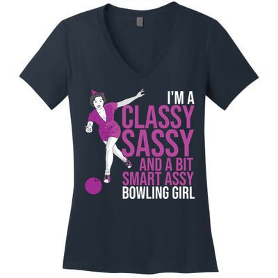 Funny Smart Assy Bowling Gift For Classy Bowler Women Women's V-Neck T-Shirt