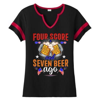 Four Score And Seven Beer Ago 4th Of July Ladies Halftime Notch Neck Tee