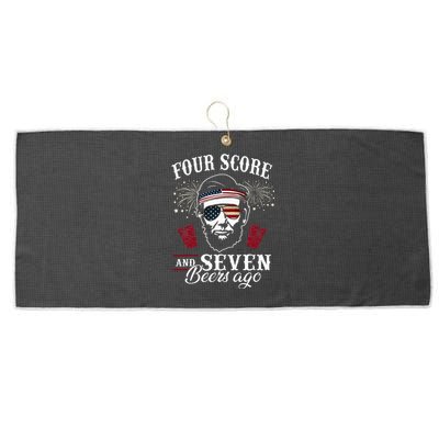 Four Score And 7 Beers Ago 4th Of July Drinking Large Microfiber Waffle Golf Towel