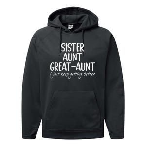 Funny Sister Aunt Greataunt I Just Keep Getting Better Performance Fleece Hoodie