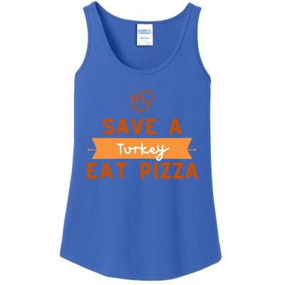 Funny Save A Turkey Eat Pizza Thanksgiving Adult Vegan Gift Ladies Essential Tank