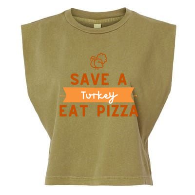 Funny Save A Turkey Eat Pizza Thanksgiving Adult Vegan Gift Garment-Dyed Women's Muscle Tee