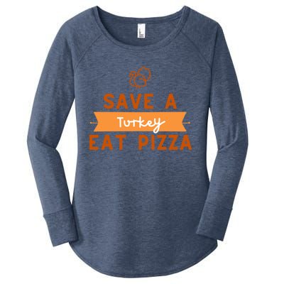 Funny Save A Turkey Eat Pizza Thanksgiving Adult Vegan Gift Women's Perfect Tri Tunic Long Sleeve Shirt