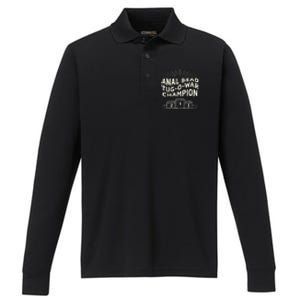 Funny Sarcastic Anal Bead Tugowar Champion Performance Long Sleeve Polo