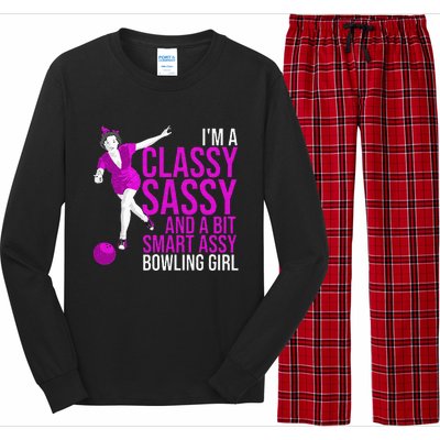 Funny Smart Assy Bowling Girl Gift For Classy Bowler Women Long Sleeve Pajama Set