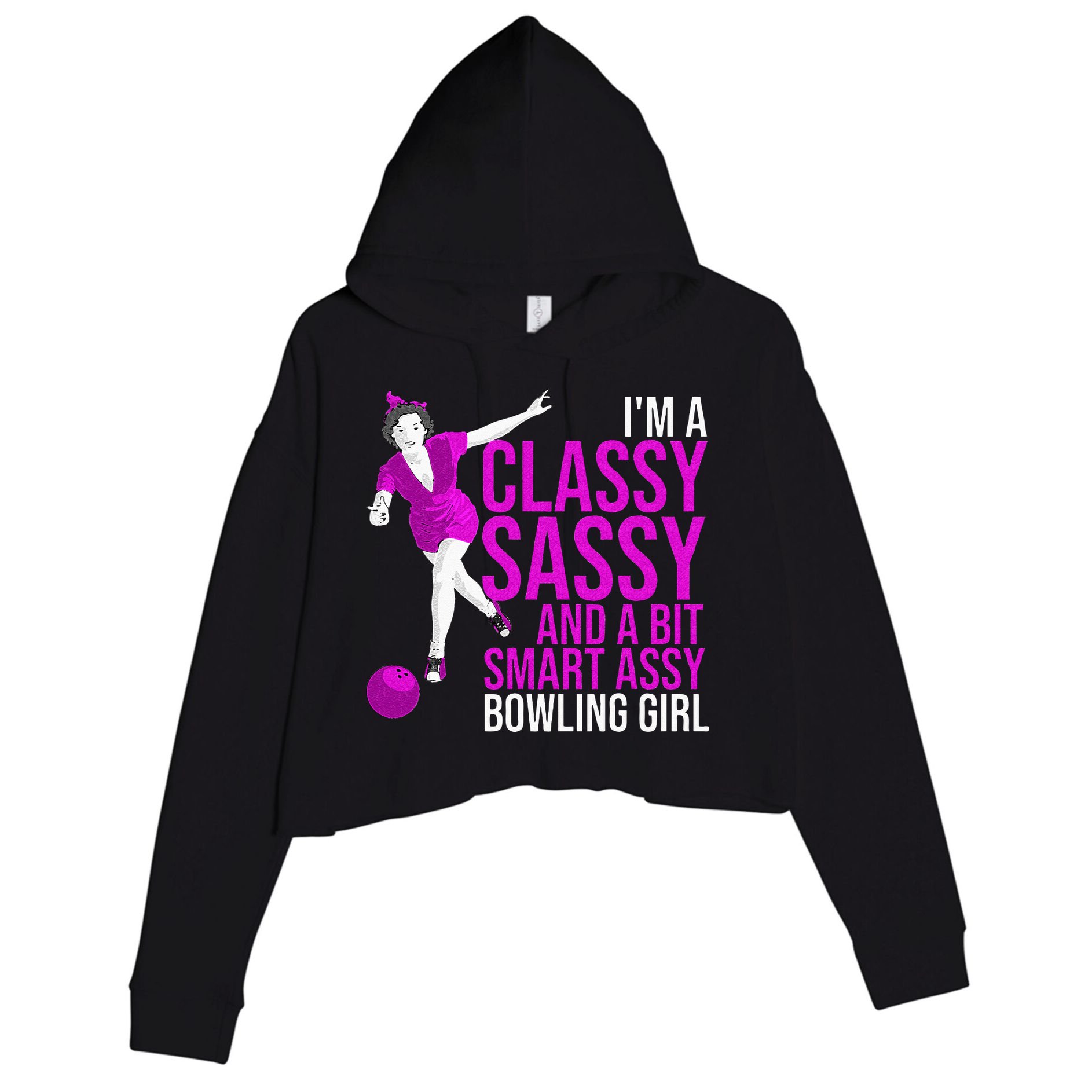 Funny Smart Assy Bowling Girl Gift For Classy Bowler Women Crop Fleece Hoodie