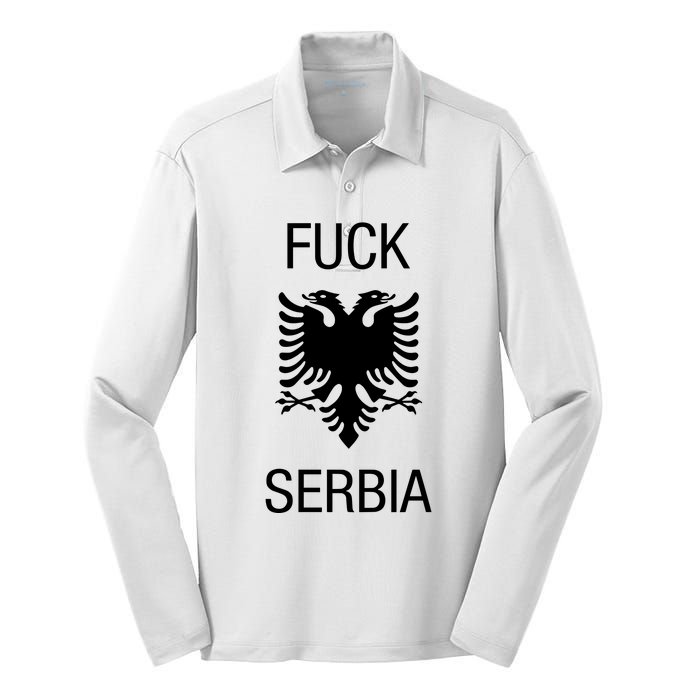 Fuck Serbia Albanian Flag Silk Touch Performance Long Sleeve Polo