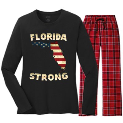 Florida Strong American Flag Cool Fl Flags Women's Long Sleeve Flannel Pajama Set 