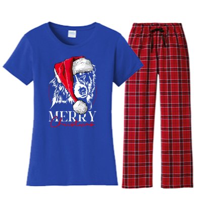 Funny Santa Aussie Australian Shepherd Merry Christmas Dog Gift Women's Flannel Pajama Set