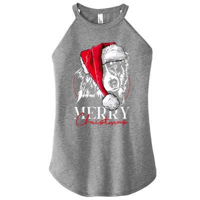 Funny Santa Aussie Australian Shepherd Merry Christmas Dog Gift Women’s Perfect Tri Rocker Tank