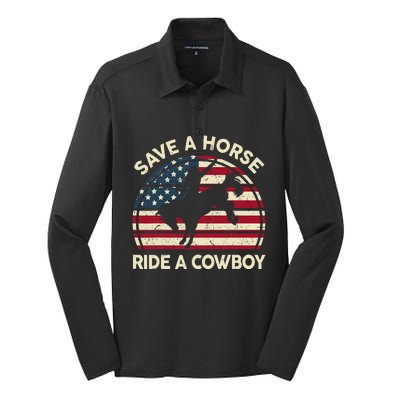 Funny Save A Horse Ride A Cow Horse  Gift Silk Touch Performance Long Sleeve Polo