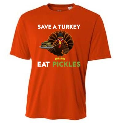 Funny Save A Turkey Eat Pickles Funny Thanksgiving Cooling Performance Crew T-Shirt