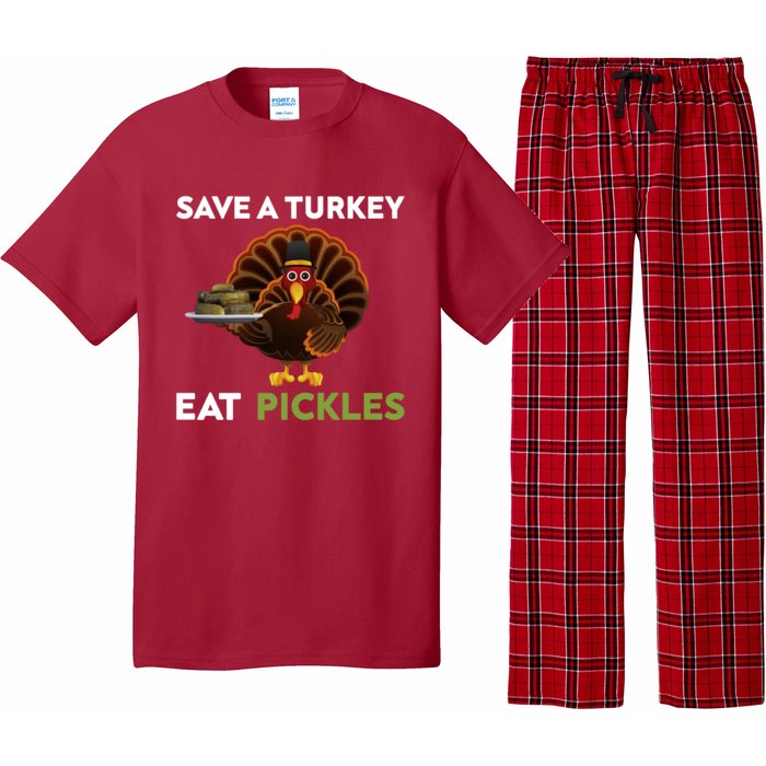 Funny Save A Turkey Eat Pickles Funny Thanksgiving Pajama Set