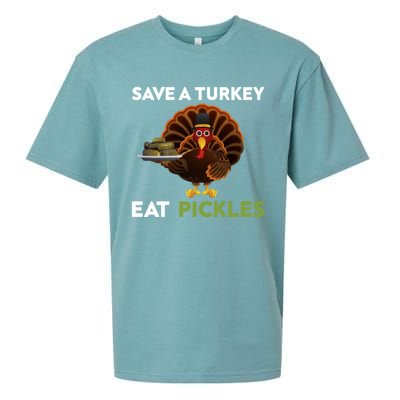 Funny Save A Turkey Eat Pickles Funny Thanksgiving Sueded Cloud Jersey T-Shirt