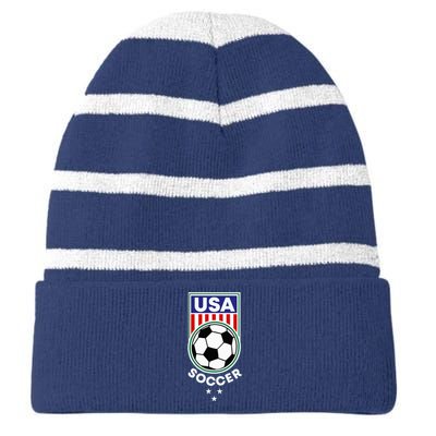 Football Soccer Awesome USA Soccer Striped Beanie with Solid Band