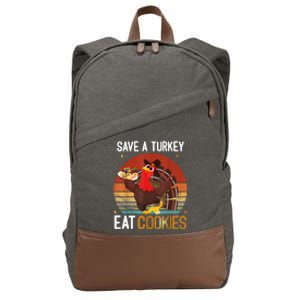 Funny Save A Turkey Eat Cookies Meme Thanksgiving Costume Turkey Day Shirts Cotton Canvas Backpack