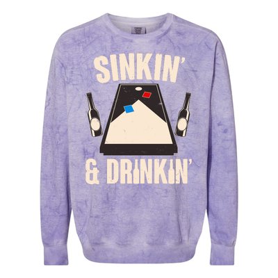 Funny Sinkin And Drinkin Cornhole Game Colorblast Crewneck Sweatshirt