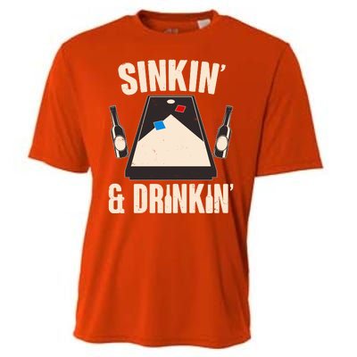 Funny Sinkin And Drinkin Cornhole Game Cooling Performance Crew T-Shirt