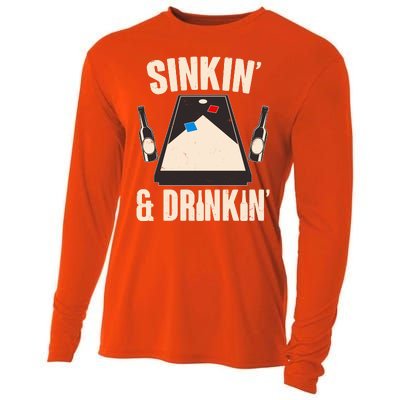 Funny Sinkin And Drinkin Cornhole Game Cooling Performance Long Sleeve Crew