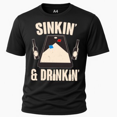 Funny Sinkin And Drinkin Cornhole Game Performance Shirt