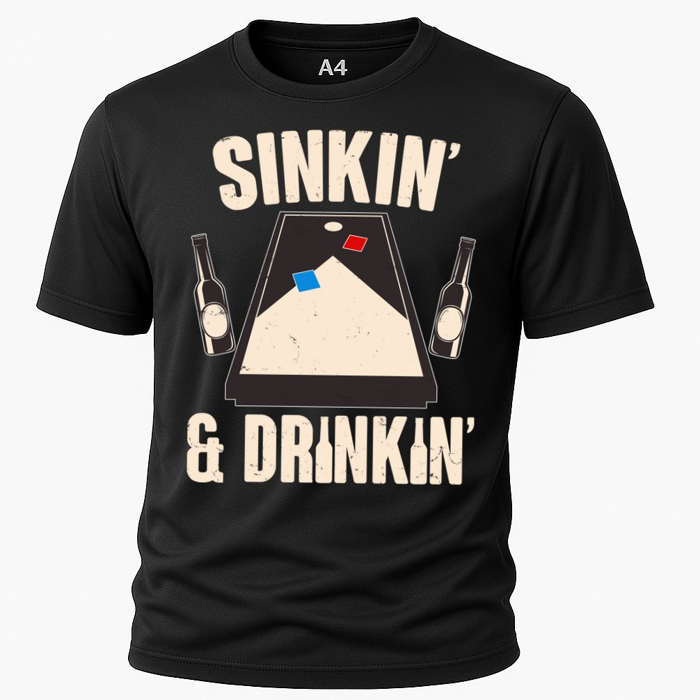 Funny Sinkin And Drinkin Cornhole Game Performance Shirt