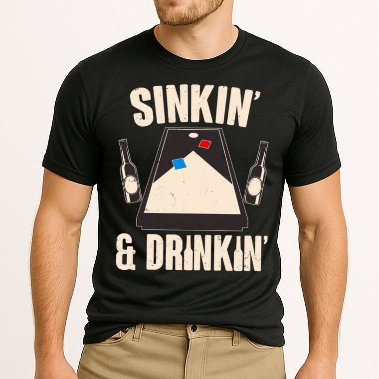 Funny Sinkin And Drinkin Cornhole Game Performance Shirt