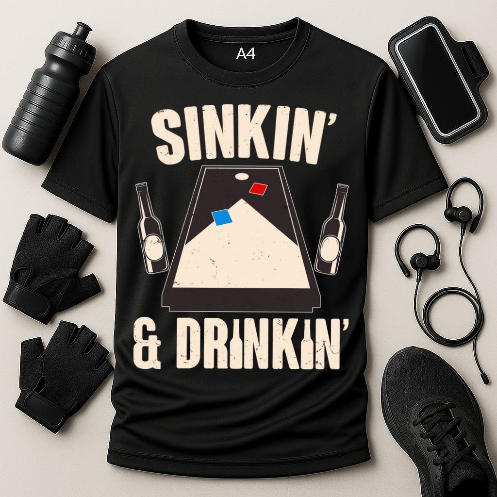 Funny Sinkin And Drinkin Cornhole Game Performance Shirt