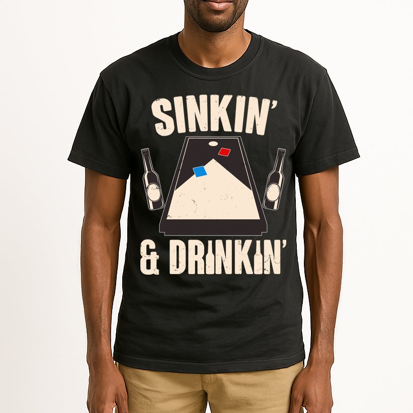 Funny Sinkin And Drinkin Cornhole Game Tall T-Shirt