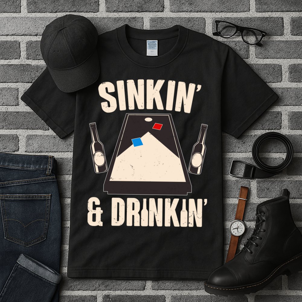 Funny Sinkin And Drinkin Cornhole Game Tall T-Shirt